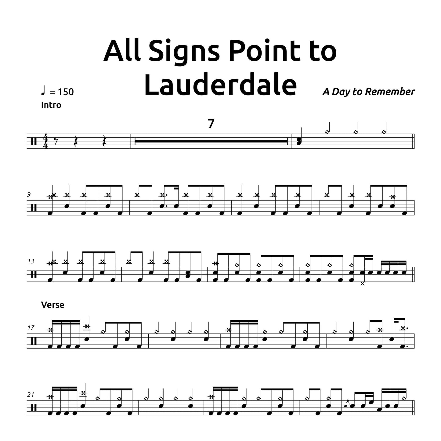 All Signs Point to Launderdale - A Day to Remember - Drum Sheet Music - PDF Download