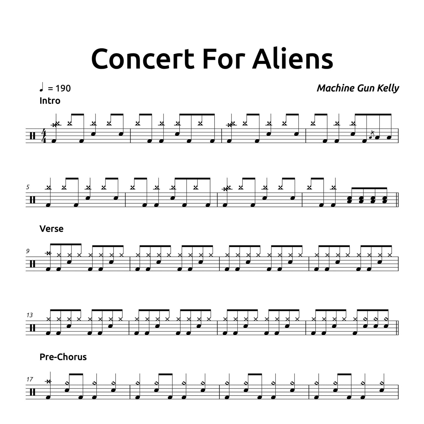 Concert For Aliens - Machine Gun Kelly - Drum Sheet Music - PDF Download