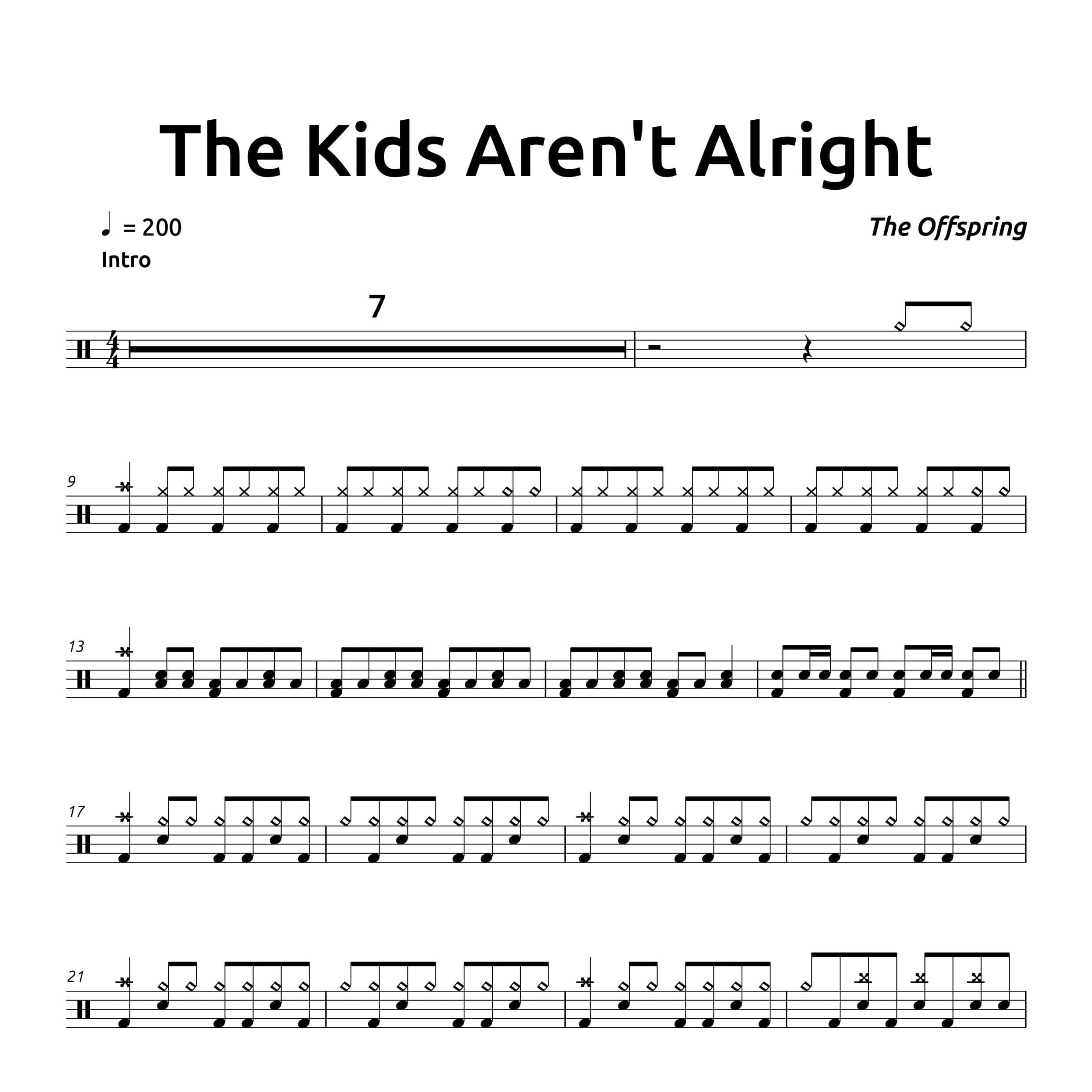 The Kids Aren'T Alright - The Offspring - Drum Sheet Music - PDF.