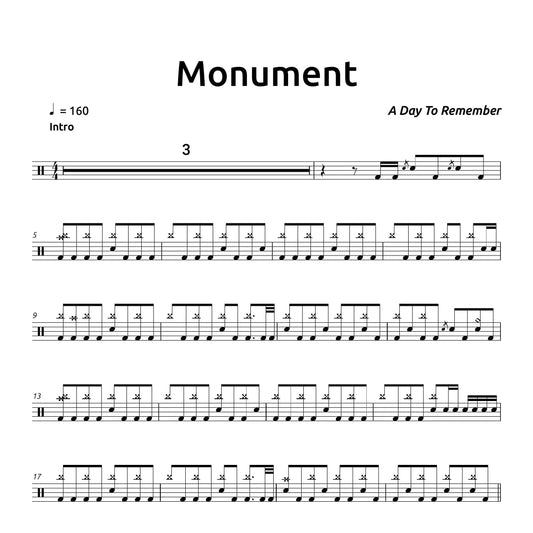 Monument - A Day to Remember - Drum Sheet Music PDF Preview