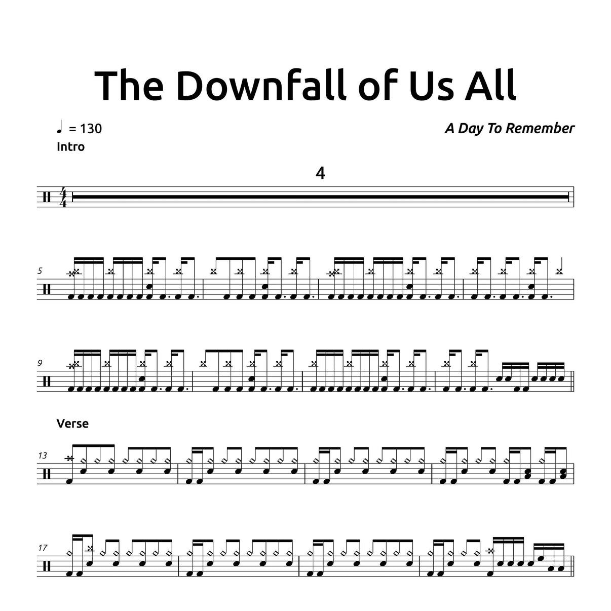 The Downfall Of Us All A Day To Remember Drum Sheet Music Pdf