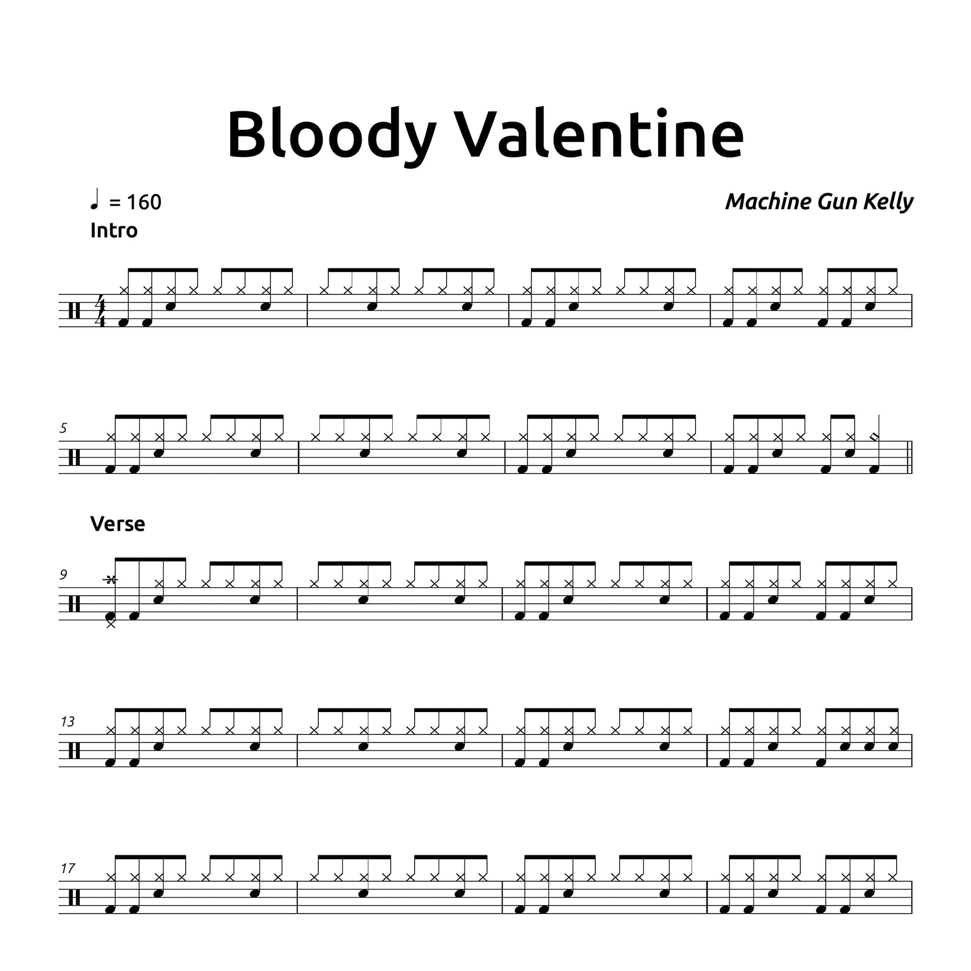 Bloody Valentine - Machine Gun Kelly - Drum Sheet Music - PDF Download