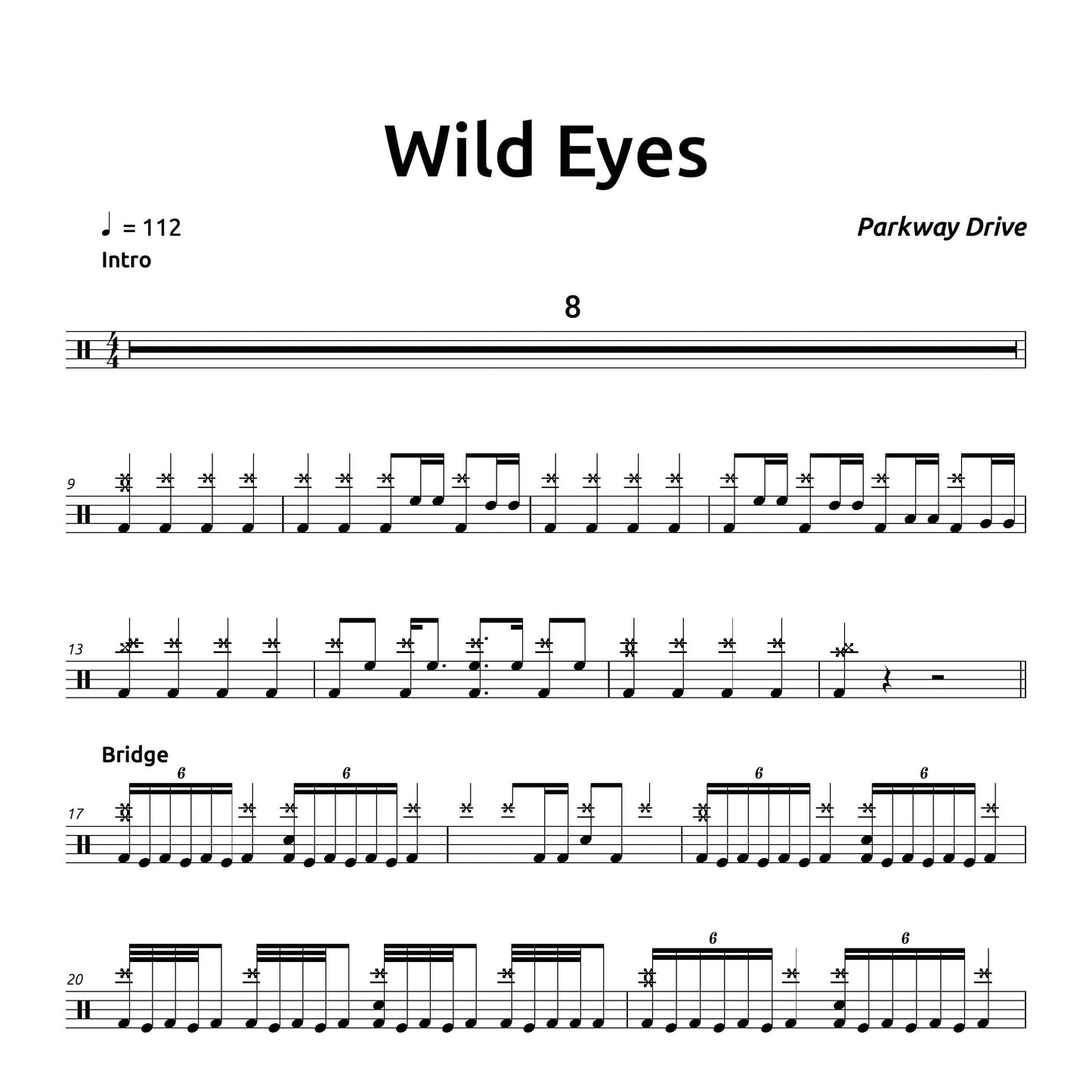Wild Eyes - Parkway Drive - Drum Sheet Music - PDF Download