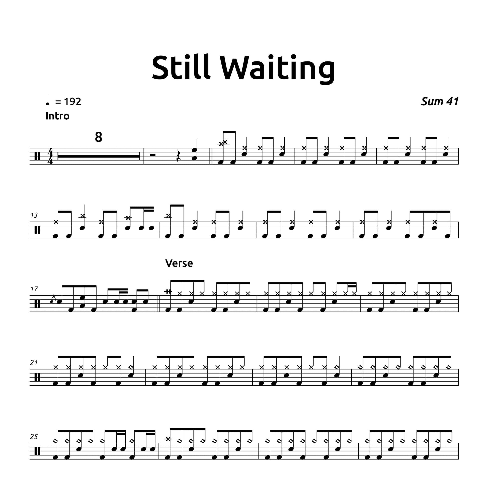 Still Waiting - Sum 41 - Drum Sheet Music - PDF Download